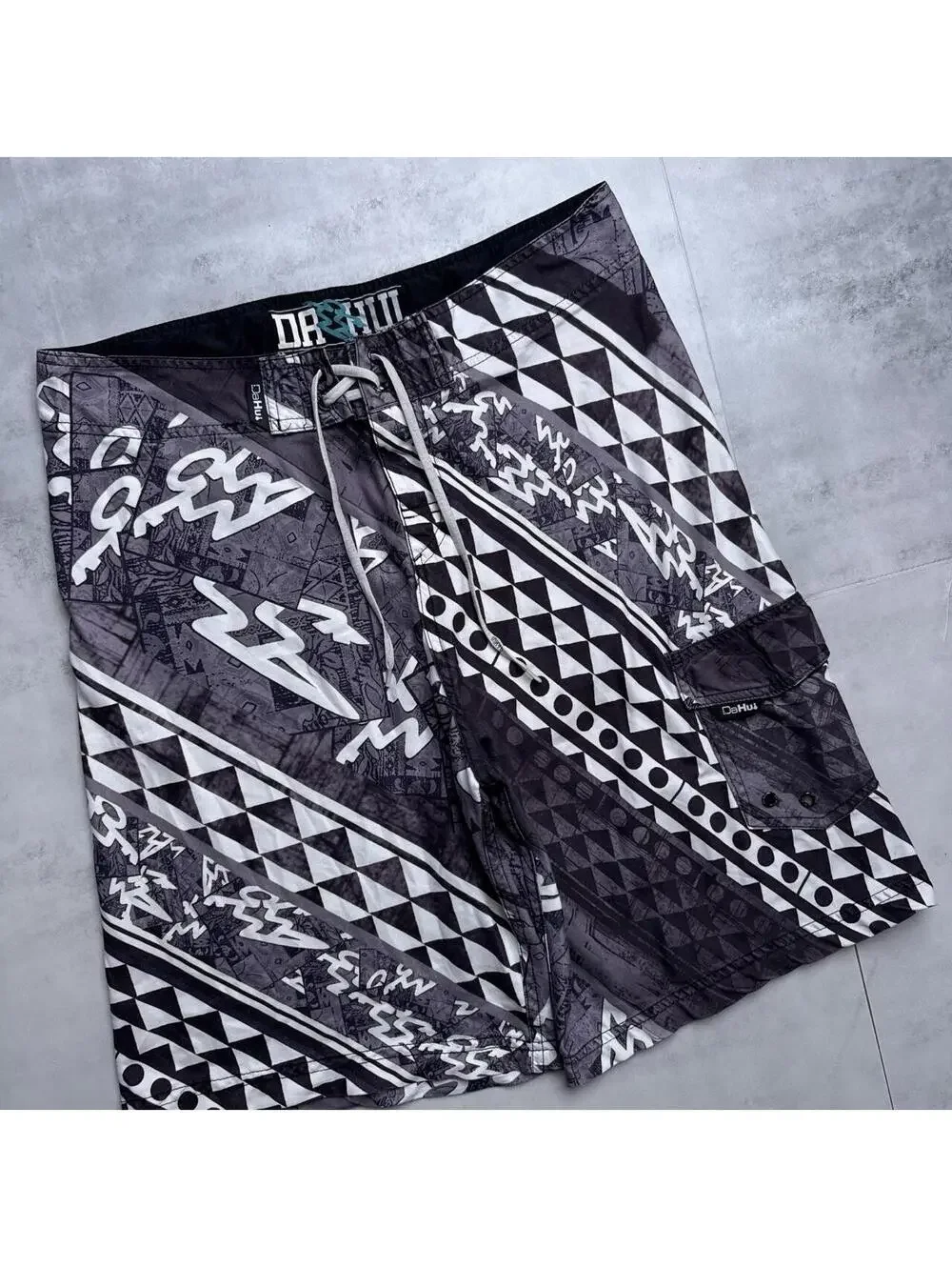 Y2K DR HUI Surf 00s Board Gray Print Shorts